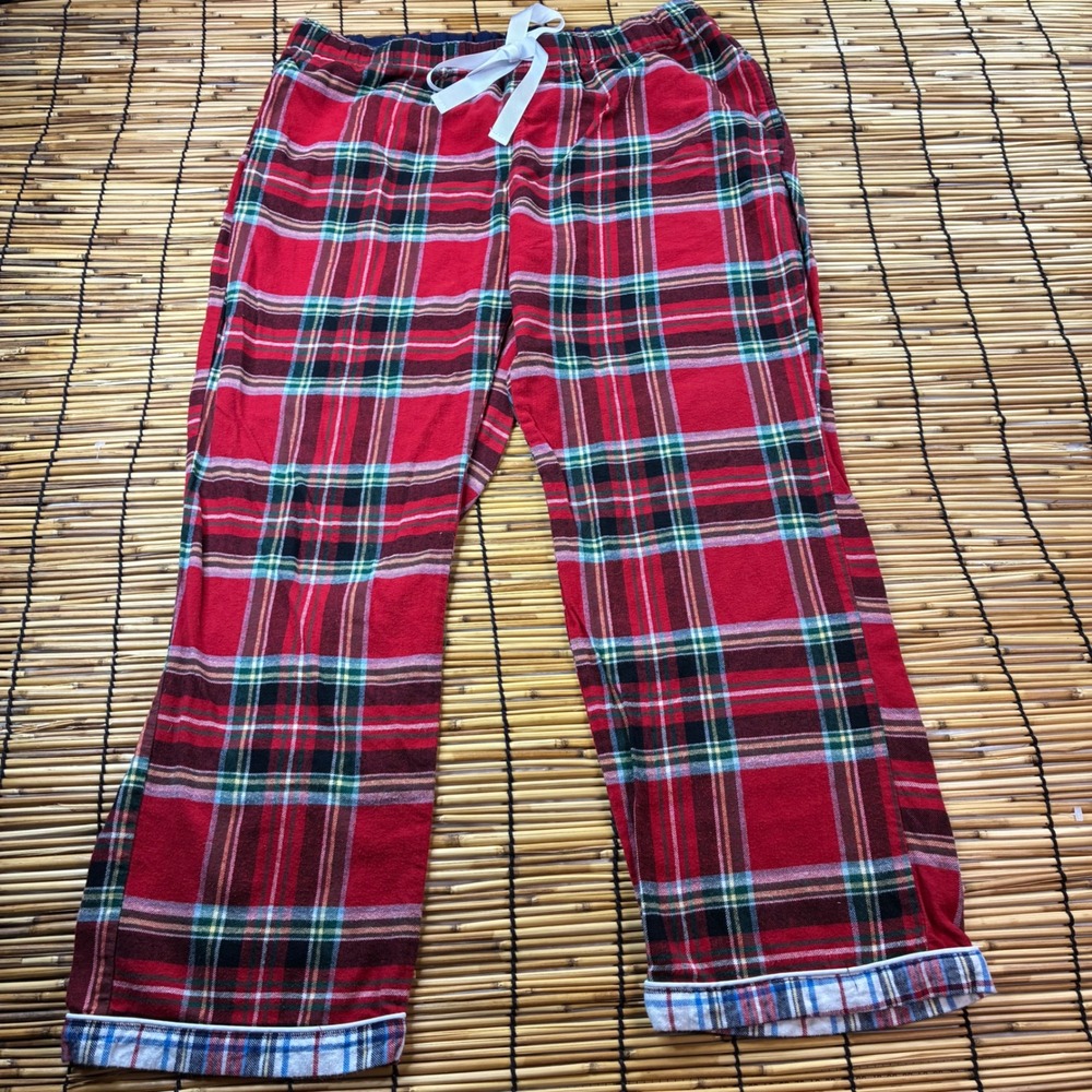 Lands End Womens XL Red Plaid Flannel Pajama Pants Cotton Sleepwear Drawstring